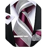DiBanGu Mens Striped Tie Silk Woven Necktie and Pocket Square Cufflinks Tie Clip Set Wedding Business Formal Gift Tie for Men