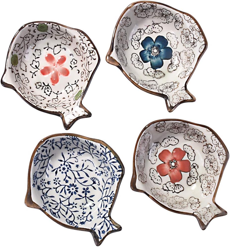 Japanese Soy Sauce Dishes Set of 4, Ceramic Soy Dishes