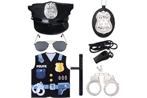 Keymall Kids Police Costume Set-7 Pcs Police Officer Dress Up for boys-Hat,Vest, Badge,Whistle,Sunglasses,Handcuff,Baton