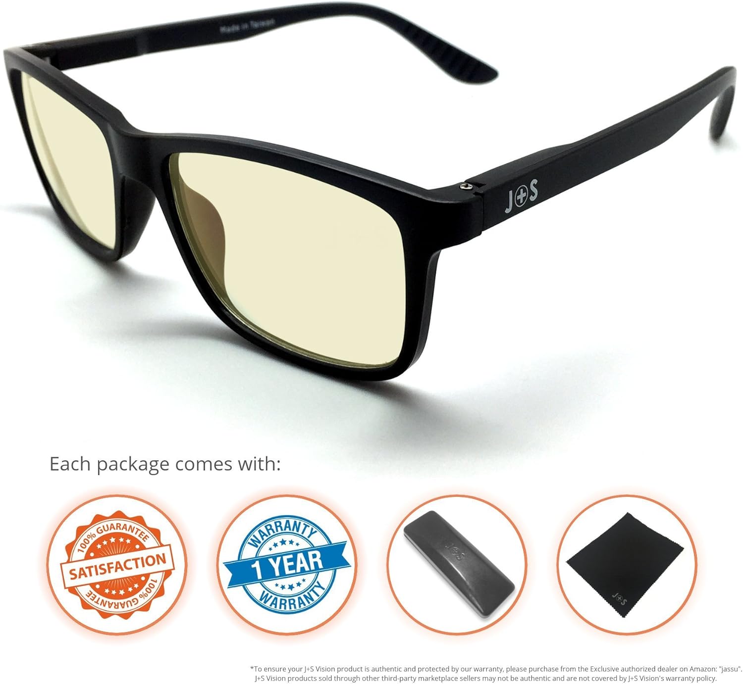 J+S Vision Blue Light Shield Computer Reading/Gaming Glasses - 0.0 Magnification - Anti Blue Light 100% UV Protection Low Color Distortion, Classic Black Frame - Essential Gaming Gear: Health & Personal Care
