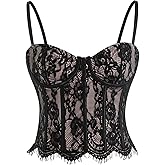 winkbay Women's Corset Crop Top Gothic Lace Sweetheart Neck Boned Cami Night Out Outfit