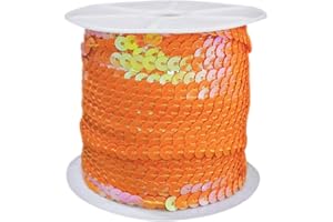 FQTANJU Orange 6mm Crafts Round Flat Sequin Strip Trim on Strings for Crafts, Fringe, and Sewing; 100 Yard Roll