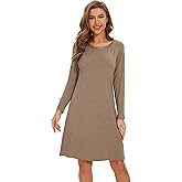 WiWi Women's Viscose from Bamboo Nightgowns Long Sleeve Cooling Crewneck Sleepshirts Casual Gown Super Soft Sleep Shirt S-XXL