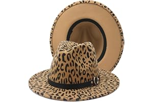 HUDANHUWEI Women's Wide Brim Felt Fedora Panama Hat with Leopard Belt Buckle