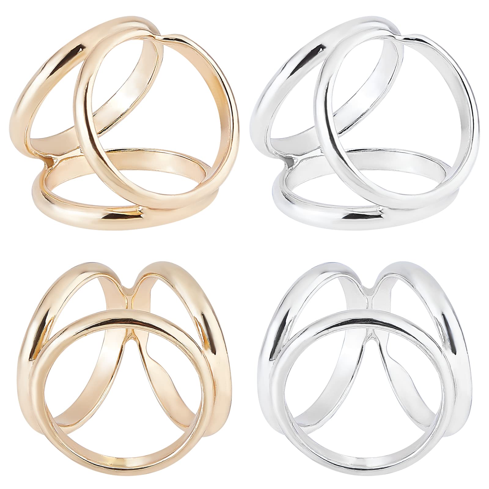 GORGECRAFT 2 Colors 4PCS Triple Ring Scarf Clip Buckle Clasp Holder Zinc Alloy Clothing Jewelry Accessories Brooches for Wedding Party Clothing T-shirt Neckerchief Shawl Women's Fashion Decoration