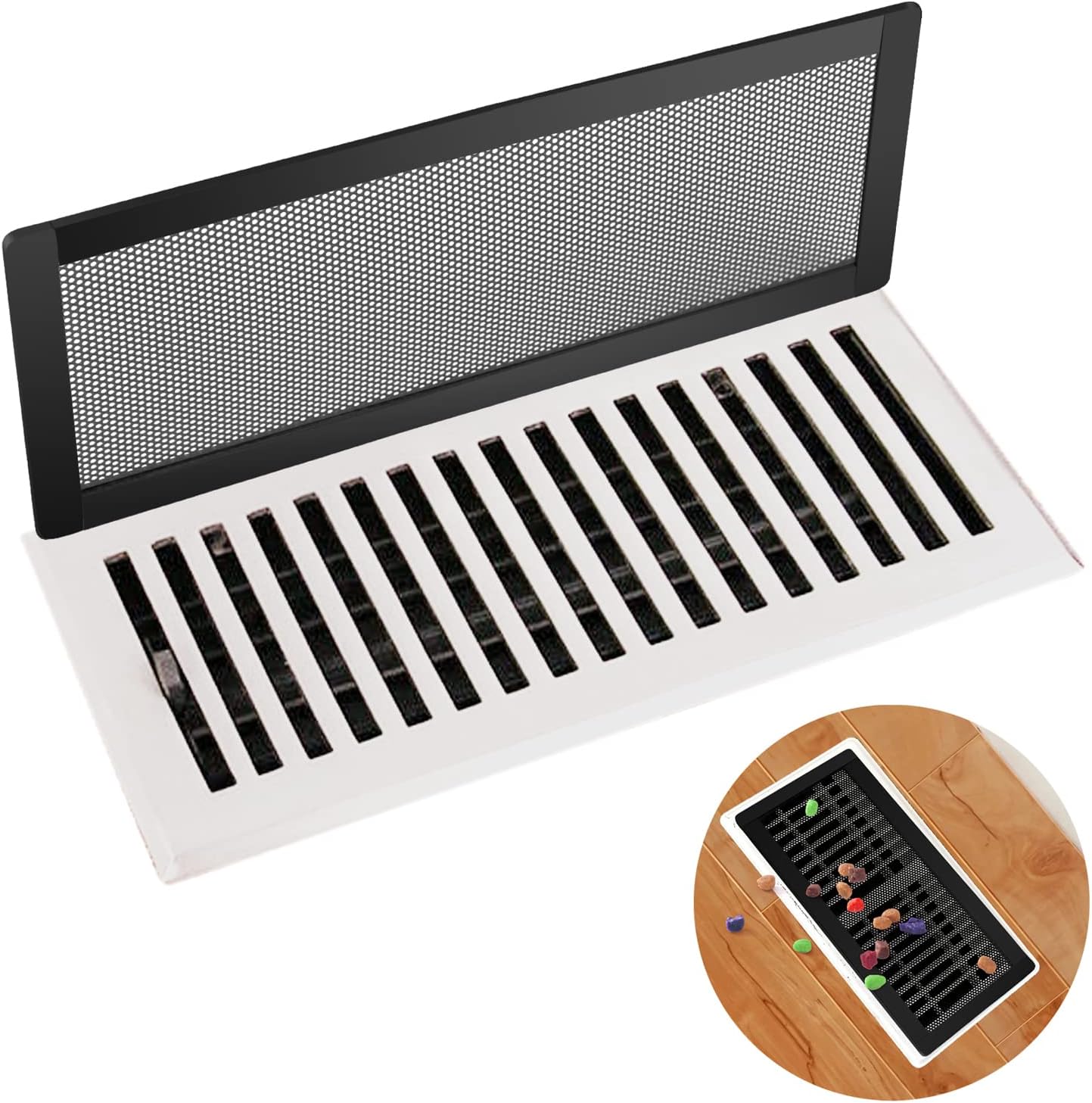 Registers, Grilles & Vents - Floor Vent Covers, Air Vent Screen Cover, Upgrated Rectangle Magnetic PVC Vent Mesh Floor Register Cover Vent Screen Trap for Wall Ceiling Floor Catch Debris Hair Filters, Black (2 Pack, 4 x 10 Inch)