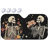 Windshield Sun Shade Skeleton Flower Skull Daisy Car Front Window Sunshade Blocker UV Visor Retractable Automotive Sunshades for Vehicle SUV Truck Protector 51x27.5 inch