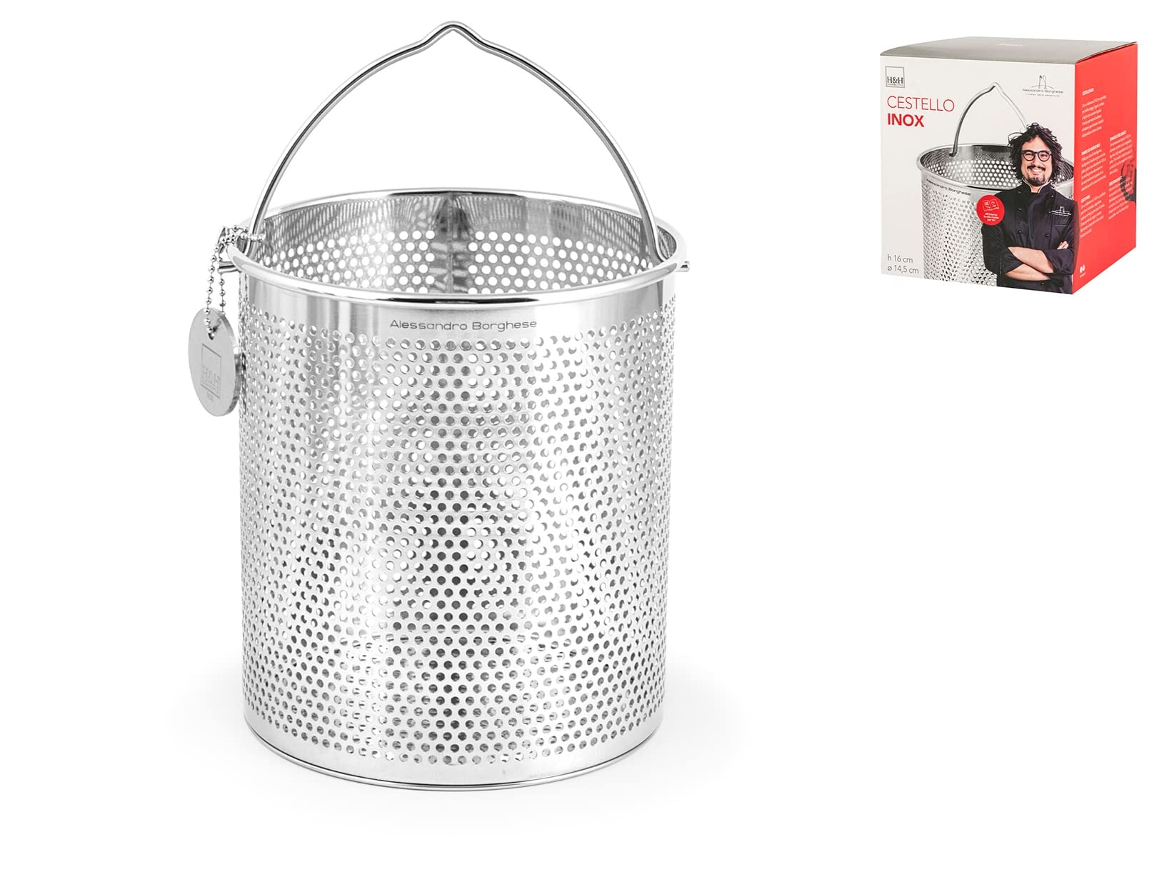 H&H Alessandro Borghese The Luxury of Simplicity Basket, Stainless Steel, Steel, 14.5 x 14.5 x 16 cm