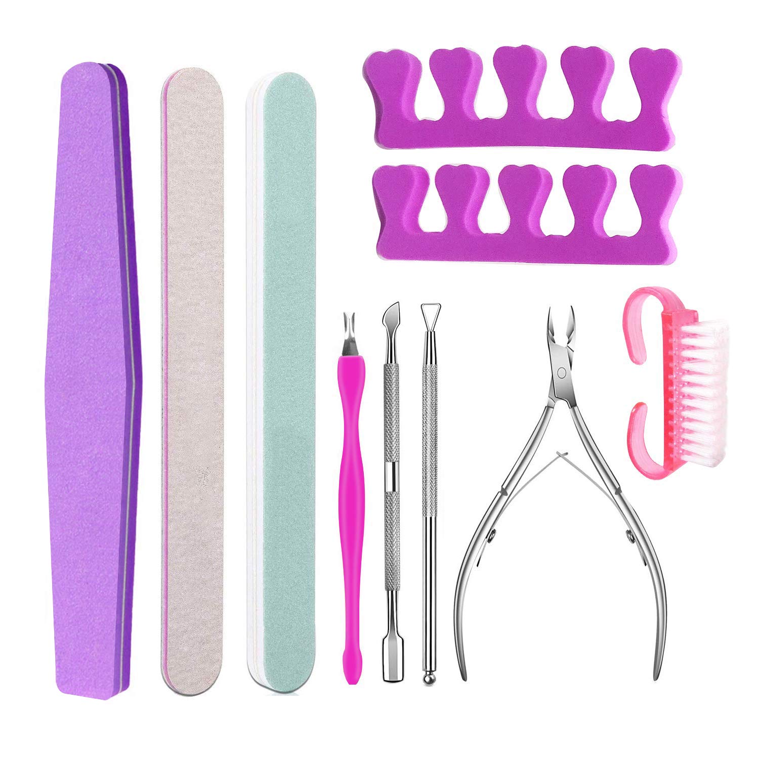 Nail Files Set Nail Art Tool Kit, Manicure Tools Set Including Cuticle Trimmer with Cuticle Pusher Cutter Toe Separator Nail Dust Brushes Grinding Polishing Blocks and Cuticle Nipper (10PCS) : Beauty