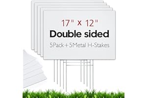DUNFACK Blank Yard Signs with Metal Stakes, 5 Pack Lawn Signs Corrugated Plastic 17x12 Inches Custom Double Sided for Yard Sale Sign Outdoor, Garage Sale, Open House, Estate Sale, Guidepost, Birthday Party (5)