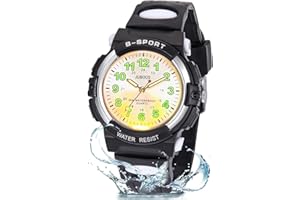 Juboos Kids Watch Analog with 7 Colorful Night Lights Boys Girls Waterproof Soft Strap Kids Time Teaching Quartz Wristwatch for Ages 5-18