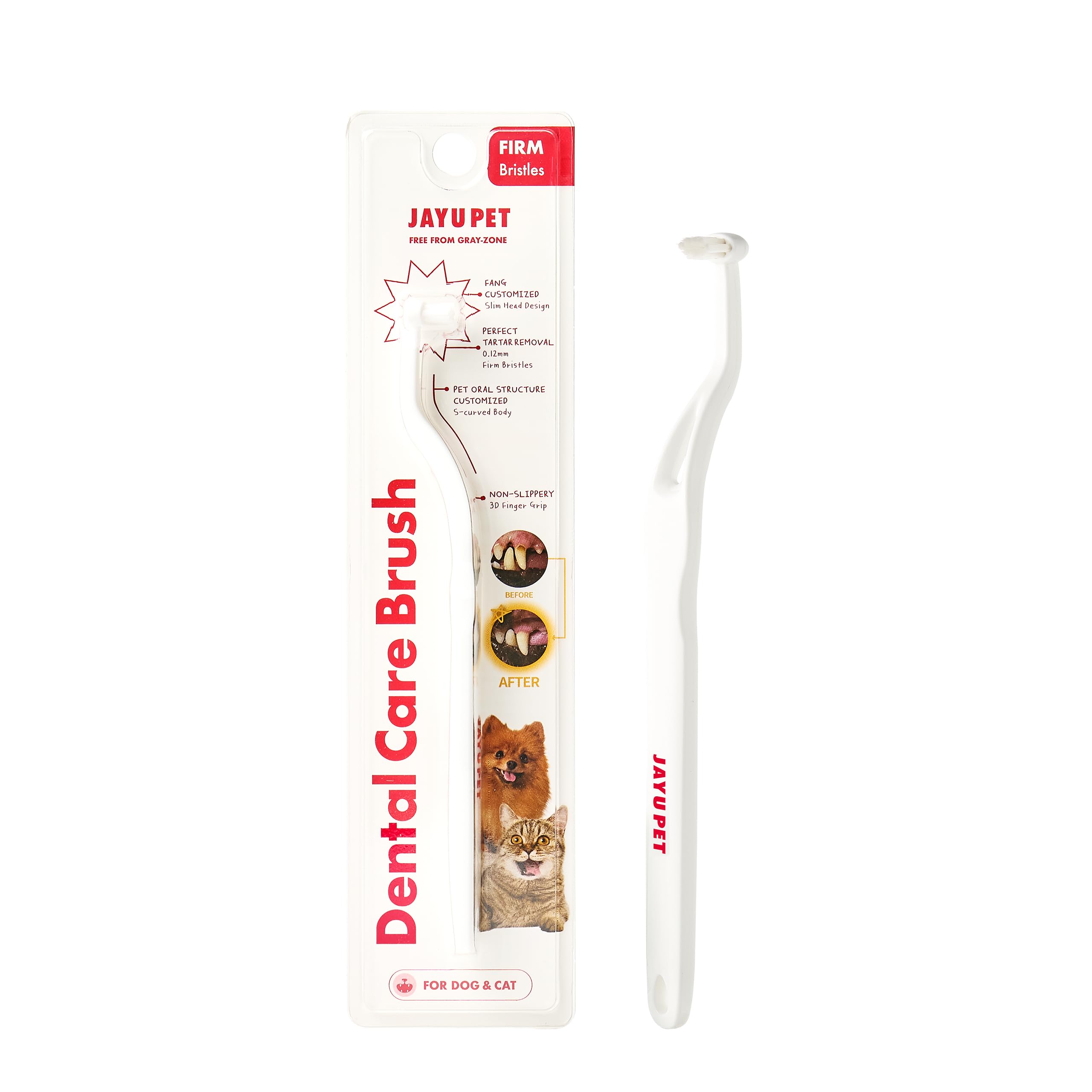 Photo 1 of JAYU PET Dental Care Brush (Firm Bristles) 1ea - Resilient Dog Toothbrush, Cat Toothbrush for Tartar & Plaque Removal, Horizontal Head and S-Curved Body