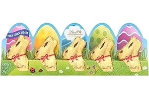 Lindt Mini Gold Bunnies - Milk Chocolate Bunnies - 5 Total Bunnies - Smiling Sweets - Gold Foil Wrapped Bunnies - Great for Easter Baskets and For Sharing with Loved Ones