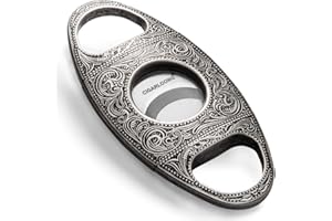 CIGARLOONG Cigar Cutter Stainless Steel Bronze Engraved Double Cut Blade (Color:Silver1)
