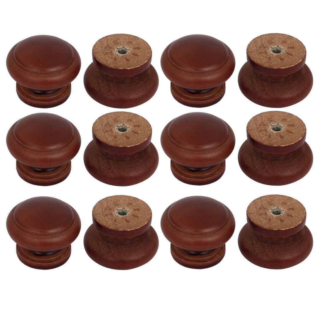 Sourcingmap Cabinet Drawer 34mmx26mm Single Hole Wooden Pull Knobs Handles for Dresser Drawer Wardrobe, Red Brown 12pcs