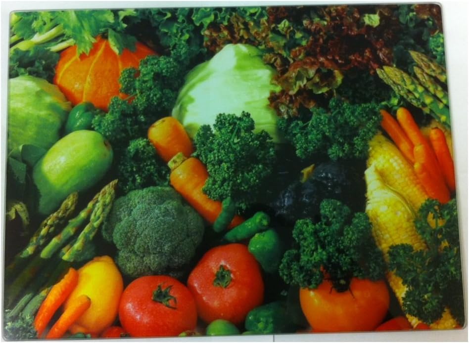 Glass Chopping Cutting Board WORKTOP Saver Fruit Vegetable Kitchen Food Board (Mixed Vegetables)