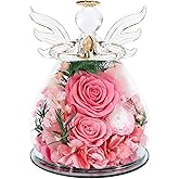 Gifts for Women Preserved Rose Forever Flower Eternal Roses in Glass Angel Figurines Fresh Flowers for Delivery Prime Christmas Birthday Gift for Mom Wife Grandma on Valentines Day Anniversary(Pink)