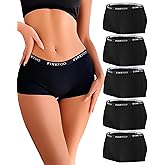 FINETOO Boyshort Underwear for Women Cotton Boxer Briefs Full Coverage Ladies BoyShorts Panties 5 Pack