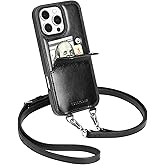 LUCKYCOIN for iPhone 16 Pro Max Crossbody Wallet Purse Phone Case, Genuine Leather Phone Case for Women,for iPhone Purses with Expandable Card Holder & Adjustable Removable Crossbody Strap - Black