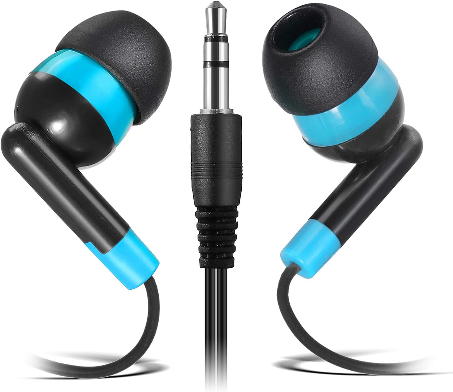 Wholesale Earphones Bulk Earbuds Headphones - Keewonda 100 Pack Ear Buds Classroom Bundle Packs Headphones Disposable Student Earbuds for Kids School Library (Black/Blue)