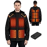Heated Jacket for Men, Winter Outdoor Soft Electric Heating Coat with Detachable Hood, Mens Heated Jacket with 15 Heat Zones