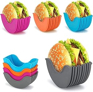 4 Pcs Burger Buddy Burger Fixed Box, Adjustable Hamburger Buns Burger Holder, Burger Holder Reusable Mess, Hygienic Reusable Hamburger Box Silicone Rack Holder Burger Box, BPA-Free & Dishwasher Safe