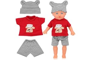 BESPORTBLE Soft Doll Clothes with Striped Hat and Cute Dog Pattern Pants Reborn Doll Outfit Accessories for