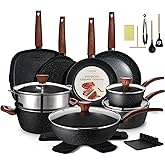 26Pcs Pots and Pans Nonstick Ceramic Cookware Set Nontoxic Kitchen Cooking Set with Steamers Utensils Induction Compatible, PFAS/PFOA Free, Oven and Dishwasher Safe, Black