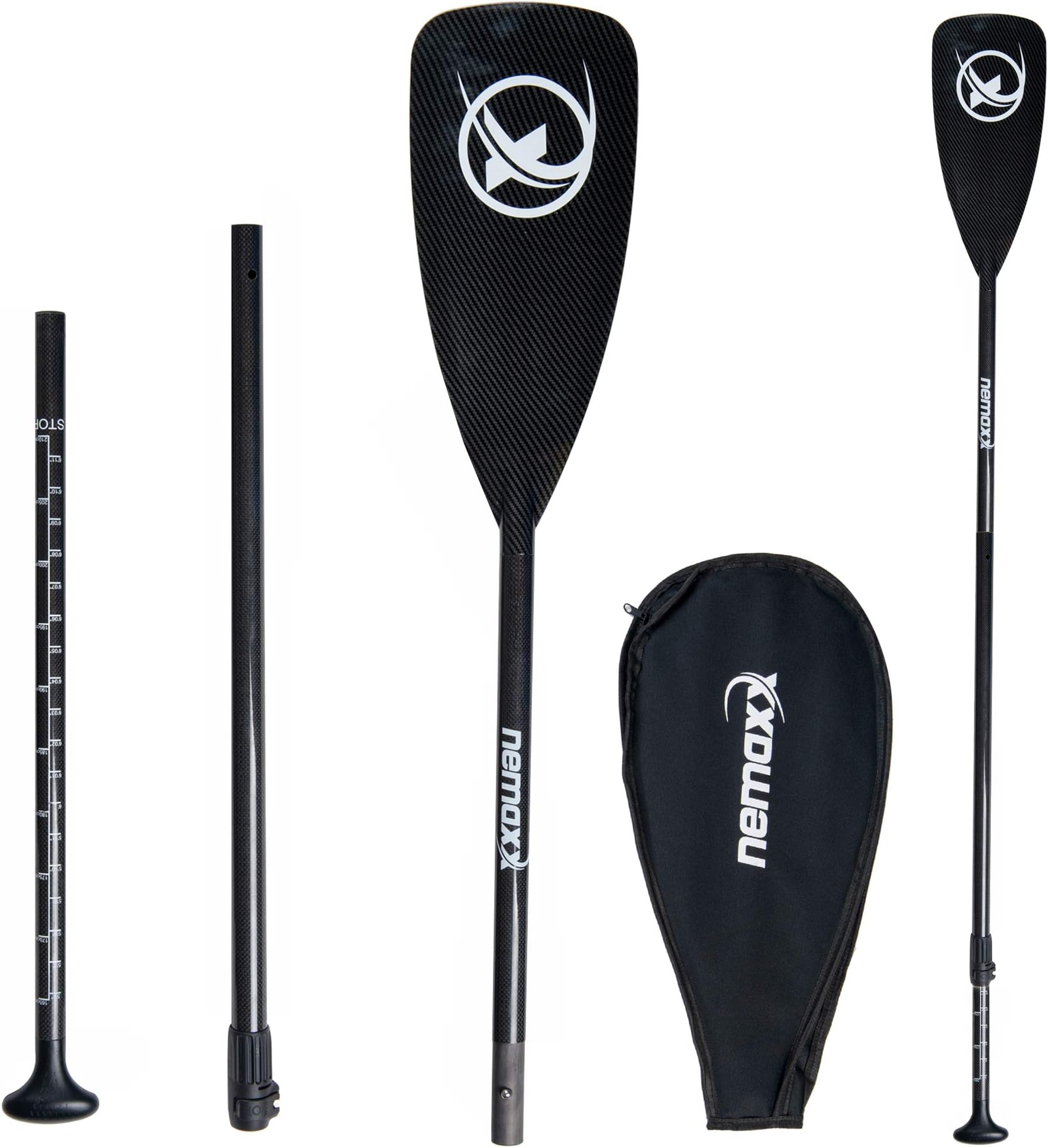 NEMAXX Professional 100% carbon speed paddle 3-piece for SUP – extra stable and light 702 g – sink-stop function, adjustable, carbon blade including bag.