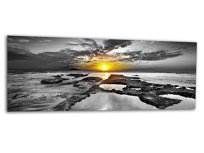 KD Dsign+ XXL Glasbild AG312500581 MURAL SONNE HORIZONT S/W EFFEKT 125 x 50 cm/WANDBILD Deco Glass/Handmade