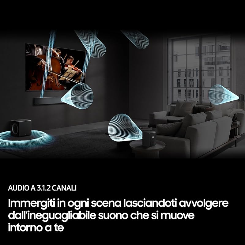 Soundbar HW-QS750F/ZF Serie QS, 10 Speaker, Wireless, Convertible, Dolby 5.1ch, Audio a 5.1.3 Canali, DTS Virtual:X, Surround Sound Expansion, Q-Simphony,Titan Black, 2025