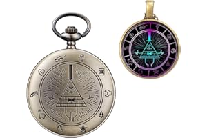 BOSHIYA Vintage Quartz Pocket Watches for Men Women Gravity Falls Bill Cipher Pocket Watch with Chain Christmas Graduation Birthday Gifts