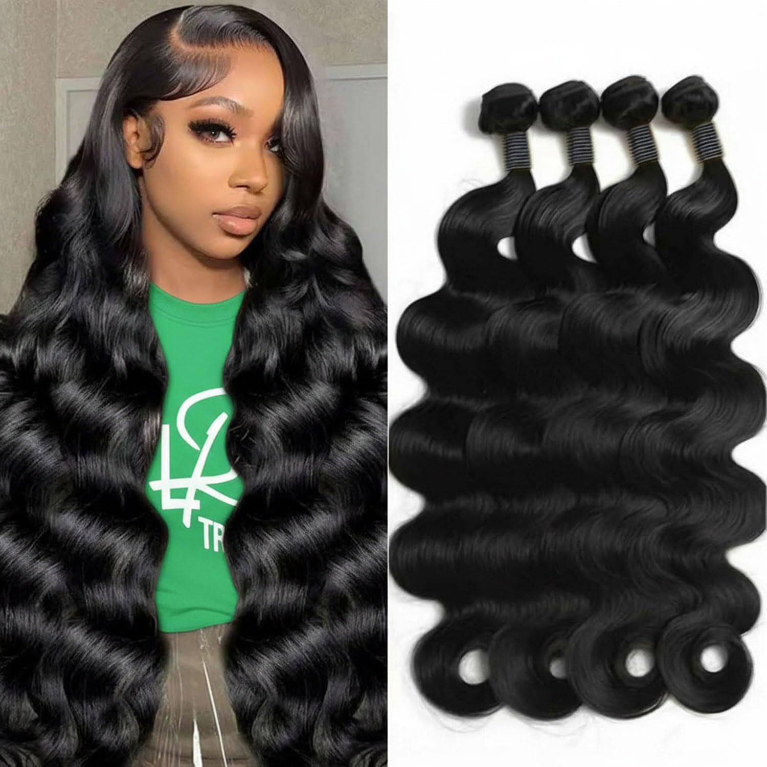 Photo 1 of 12A Human Hair Bundles 18 20 22 24 Inch Raw Body Wave 4 Bundles Human Hair 100% Unprocessed Brazilian Virgin Hair Quick Weave Extensions Natural Black