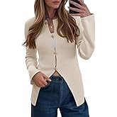 Saodimallsu Womens Ribbed Long Sleeve Sweater Tops Button Up Crewneck Slim Fitted Cardigans Sexy Going Out Knit Shirts