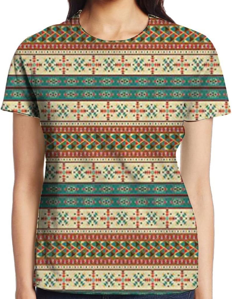 WuLion Ethnic Seamless Tile with Navaho Pattern Women's 3D Print T Shirt White