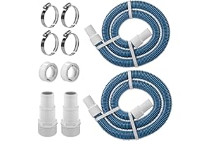 XCWT 1.5" 6ft Pool Filter Pump Hose Kit - Above Ground Swimming Pool Vacuum Skimmer 1 1/2" Hose Replacement & Adapter Fittings - 2 Hoses, 2 Adapters, 4 Clamps, 2 PTFE Tapes
