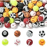 Stiesy Sport Ball Theme Polymer Clay Beads 9.5-10mm Round Billiards Basketball Volleyball Soccer Tennis Baseball Games DIY Craft Beads Spacer Bulk for Jewelry Making Sports Enthusiasts Present 80pcs
