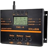 YKYWTRWL Solar Charge Controller 80A PWM 12V/24V 1920W with USB Output, Multi-Circuit Protection, ABS Housing, for Lighting System