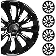 OMAC - ABS Black Hub Caps 16 Inch Set of 4, Tapas para Rines 16, Premium Wheel Covers 16 Inch, R16 Rim Cover Set, Snap On Durable Car Replacement Exterior Accessories