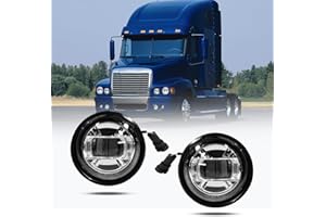 EASYINST Pair Led Chrome Fog Lights Replacement With Bulbs Fit For 2000-2015 Freightliner Columbia Passenger & Driver Side Front Fog Light Lamp Fit for 2004-2015 Freightliner Century