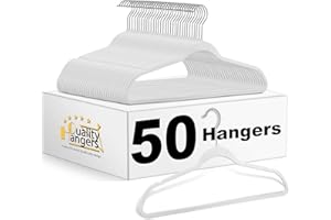 Quality Hangers 50 Pack Non-Velvet Plastic Hangers for Clothes - Heavy Duty Coat Hanger Set - Space-Saving Closet with Chrome Swivel Hook, Functional Non-Flocked Hangers - Cream White
