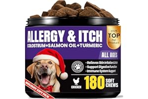 BUDDYCHEER Dog Allergy Skin Relief Chews for Hotspot & Dry Skin, Itchy Skin Relief Supplement for Dog Paw Licking, Anti-Itch Pet Allergy Chews with Colostrum-Fish Oil-Probiotic to Boost Immune System 180ct