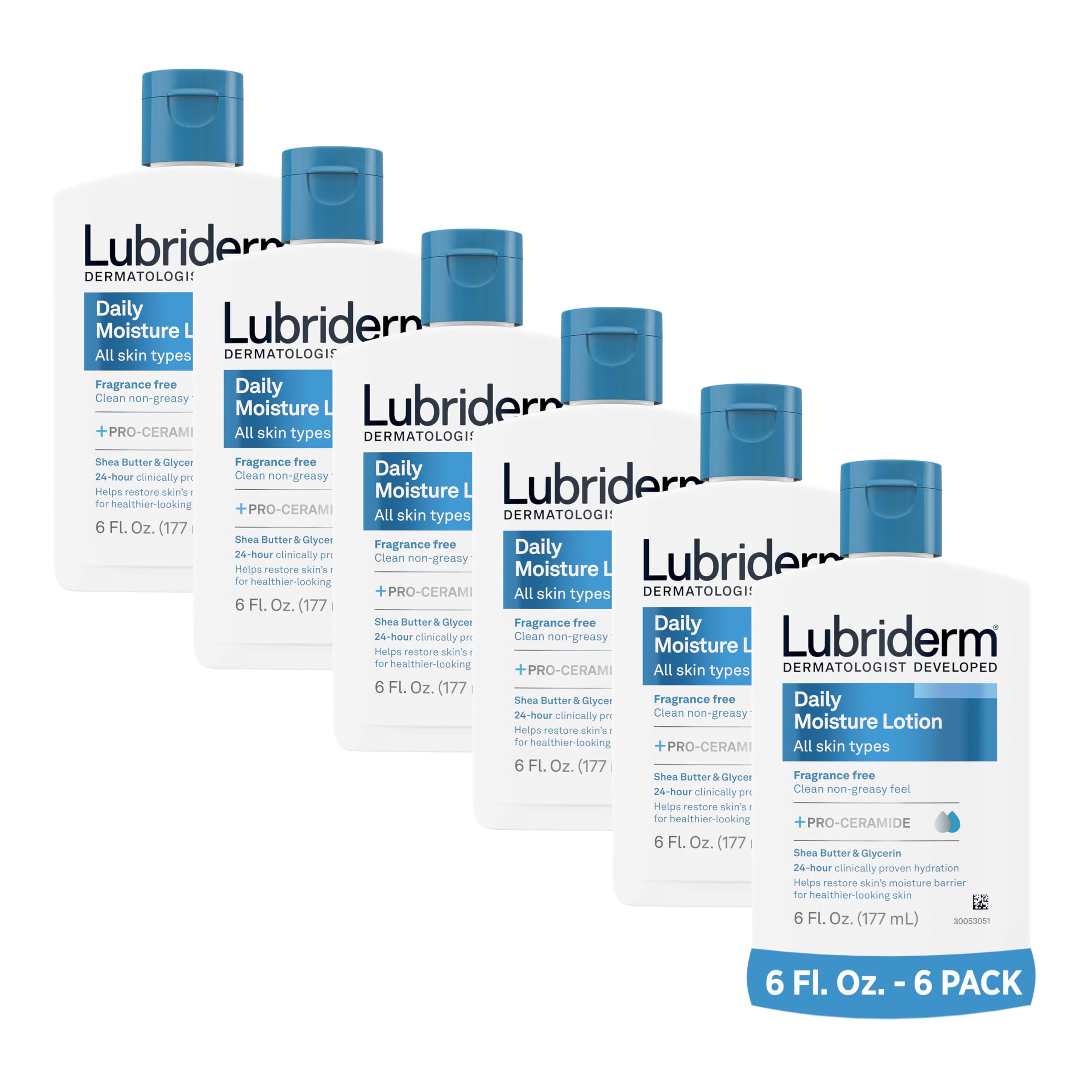 Photo 1 of ***only 1 piece**** Lubriderm Fragrance Free Daily Moisture Lotion + Pro-Ceramide, Shea Butter & Glycerin, Face, Hand & Body Lotion for Sensitive Skin, Hydrating Lotion for Healthier-Looking Skin, 6 fl. oz, 6 Pack