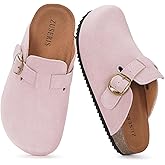 Kids Suede Clogs Boys Girls Cork Footbed Potato Shoes Classic Slip On Leather Mules Children Indoor Outdoor Sandals with Adjustable Buckle