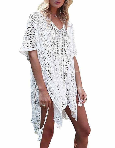 Gelivable Womens Bathing Suit Cover Up Swimwear Sleeve Crochet Beach Dress