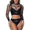 XIUSEMY Womens Lingerie Set Fishnet Top and Panty Two Piece Babydoll Cover up