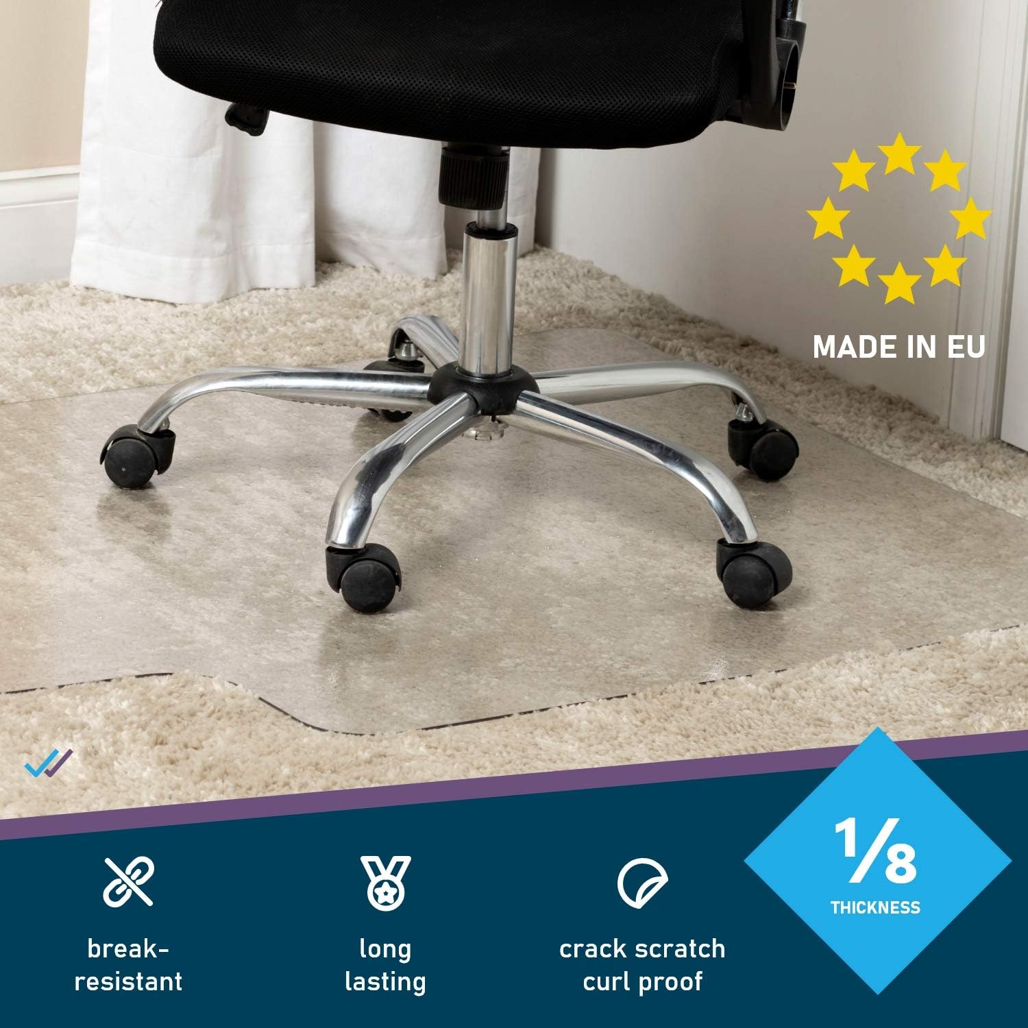 Heavy Duty Carpet Chair Mat Polycarbonate Crystal Clear Thick and Sturdy For Low and Medium Pile Carpets 36 X 48 X 1/8 With Lip Shipped Flat 2nd Generation New and Improved : Office Products