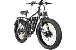 PHNHOLUN TUTTIO Electric-Bike for Adults-Men, 210NM Dual-Motor-Ebike, 52V Removable Battery Hunting-Ebike, Long Range Dirtbike, 26" Fat-Tire-Electric-Bicycle, Full Suspension Mountain Bike for Off-Road Snow