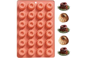 Mini Buntz Cake Silicone Pan, 24-Cavity Nonstick Fluted Tube Cake Pan for Baking, Donuts Silicone Mold for Mousse Cupcake Cho