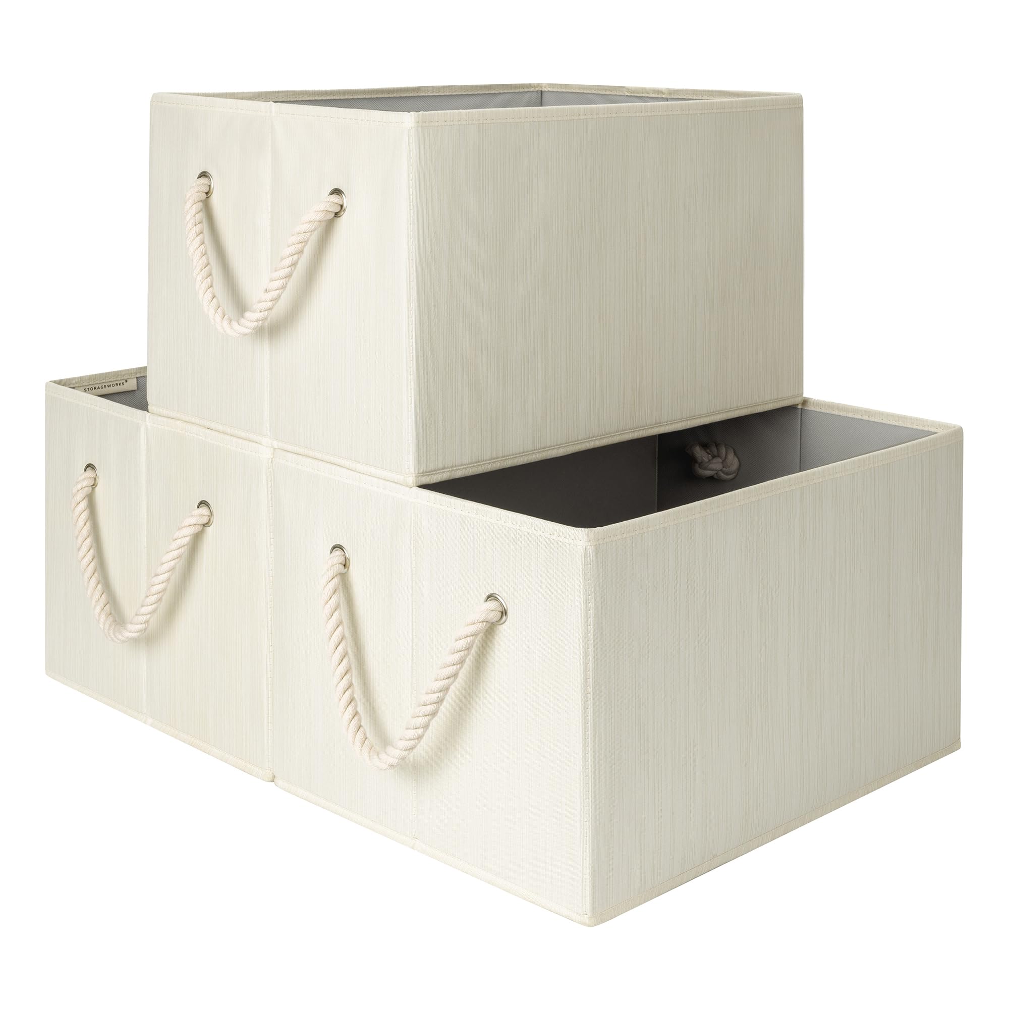 StorageWorks Storage Baskets for Shelves, Foldable Fabric Closet Storage Bins with Handles, Fabric Storage Bins Clothes Organizer, Beige, White & Ivory, 3-Pack, Extra Large Image